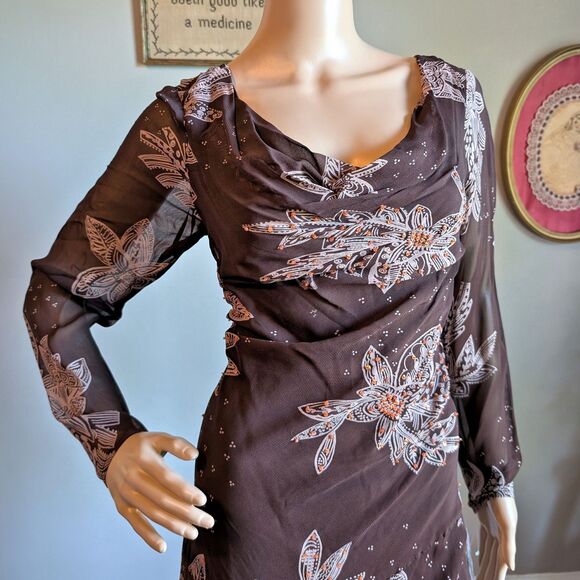 NWT Vintage Y2K Eva Blue Brown Midi Dress Fairycore Beaded Sequin Whimsygoth 10 - Picture 7 of 15